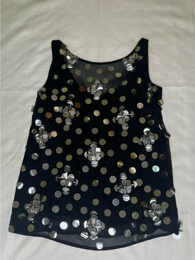 Milly Black Sequin Tank Top Metallic Disc Embellished Floral Party Glam Sparkle